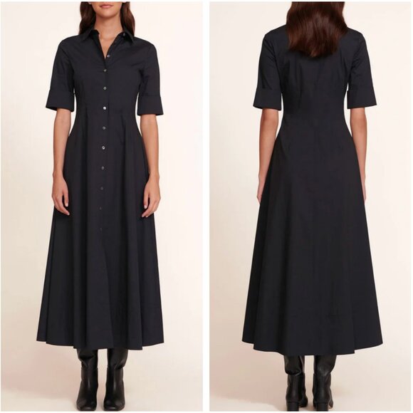 NWT STAUD Joan Midi Maxi Dress - Black Noir Shirt Dress Quiet Lux Sz6 - Picture 1 of 6